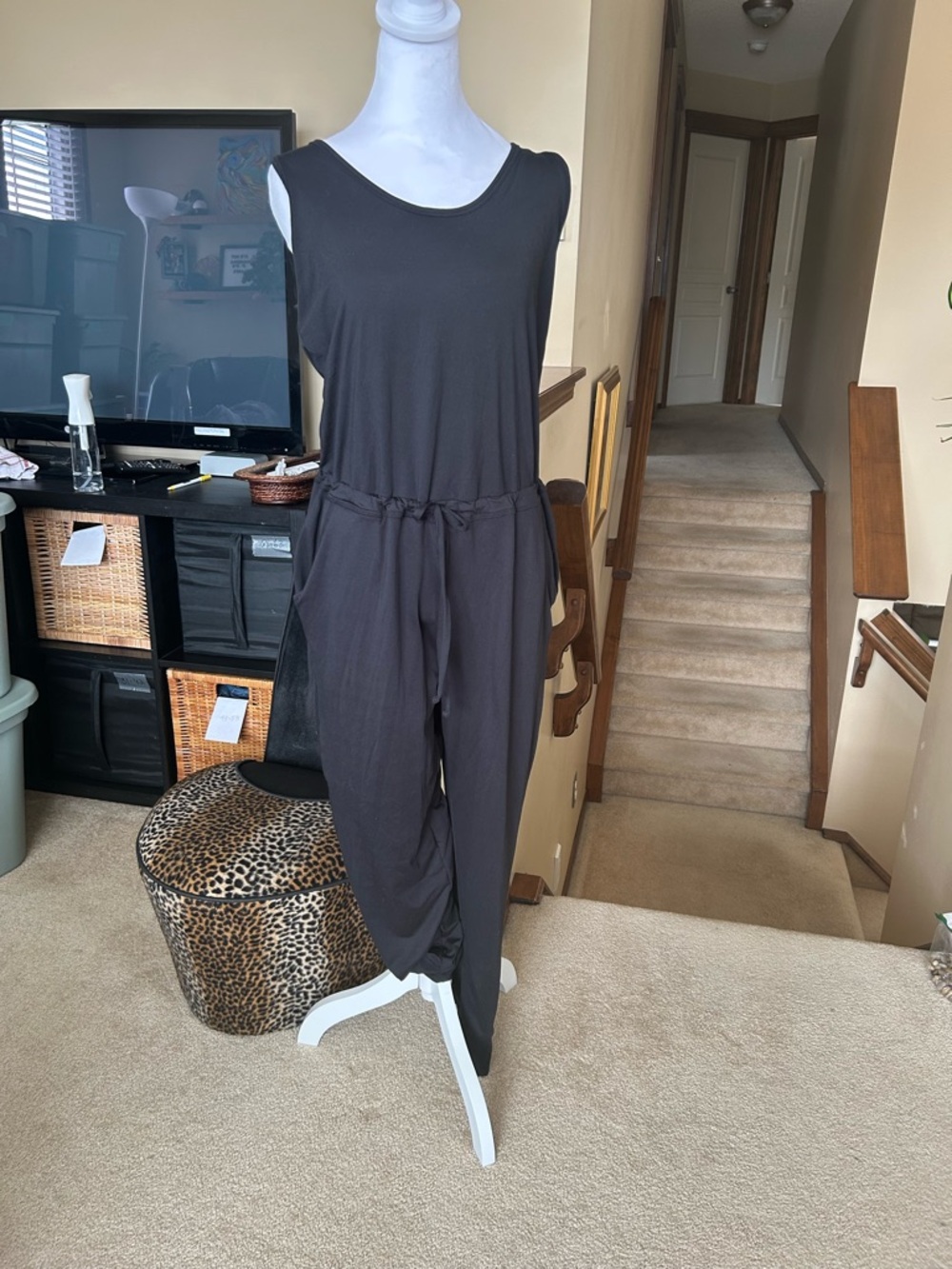 Joe Fresh Active Sleeveless Black Drawstring Jumpsuit